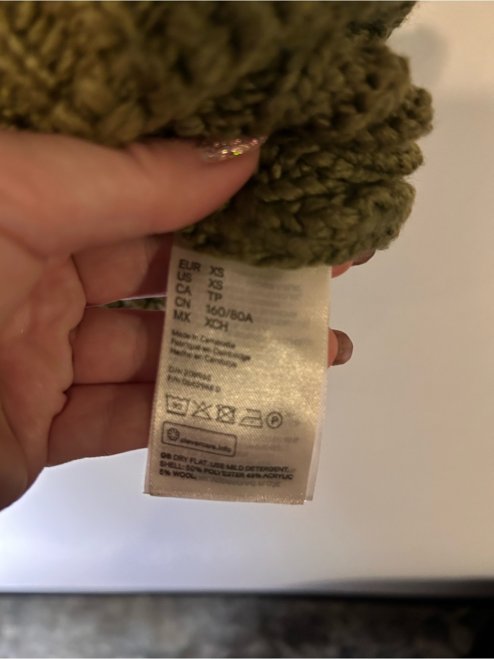H&M Wool Blend Chunky-Knit Cropped Batwing Sweater in Olive Green- Size XS - Picture 4 of 5